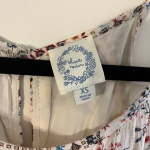 Blue Rain White dress with Blue & Pink Floral Accents